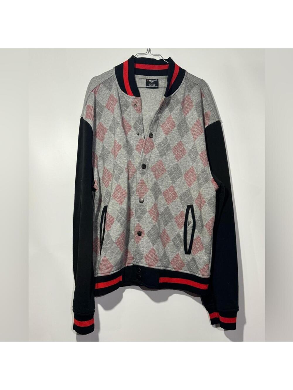 Argyle Pattern Button-Up Varsity Jacket